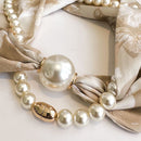 Black flowers 2-in-1 Magnetic Pearl Scarf & Necklace Set - Floral Print Polyester Neck Wrap with Detachable Bead Chain-3