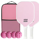 Pink Fiberglass Pickleball Paddle Set - 4 Minimalist Paddles, 8 Balls, and 2 Carry Bags for Outdoor Play-2
