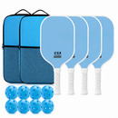 Blue Fiberglass Pickleball Paddle Set - 4 Minimalist Paddles, 8 Balls, and 2 Carry Bags for Outdoor Play-1