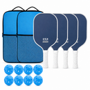 Dark Blue Fiberglass Pickleball Paddle Set - 4 Minimalist Paddles, 8 Balls, and 2 Carry Bags for Outdoor Play-1