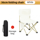 36CM White Portable Folding Camping Chair with Storage Bag & Pocket - Heavy-Duty Carbon Steel Picnic Chair-1