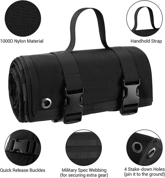 200x75CM Green Outdoor Tactical Roll-Up Shooting Mat - MOLLE Webbing & Stake Down Eyelets - Portable Waterproof Ground Pad for Field Training, Camping & Picnic