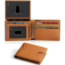 Brown Men's Vegan Leather Slim Trifold Wallet - RFID Blocking, Dual ID Windows & 15 Card Slots - Minimalist Gift for Business and Travel-1