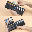 Black Men's Carbon Fiber Slim Trifold Wallet - RFID Blocking, Dual ID Windows & 15 Card Slots - Minimalist Gift for Business and Travel-5