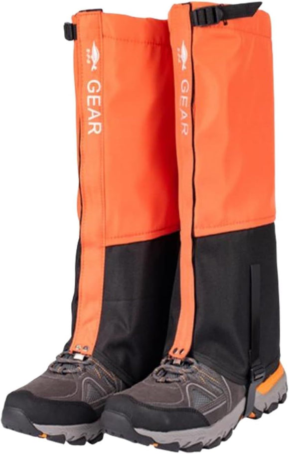 Orange Breathable Nylon Waterproof Hiking Leg Gaiters and Snow Boot Gaiters (Fleece Lining) - Unisex Adjustable Sand & Mud Protection for Mountaineering & Desert Trekking, XL Size