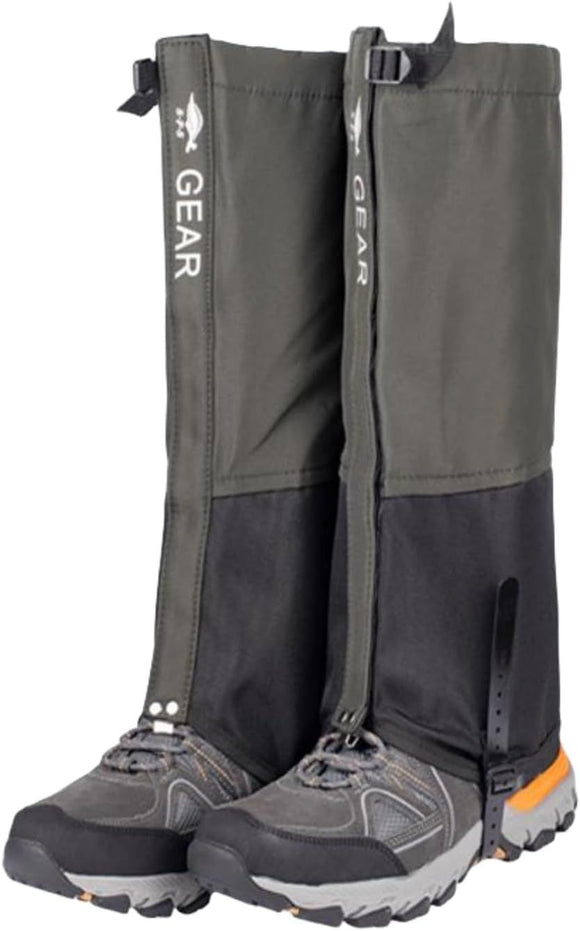 Green Breathable Nylon Waterproof Hiking Leg Gaiters and Snow Boot Gaiters (Fleece Lining) - Unisex Adjustable Sand & Mud Protection for Mountaineering & Desert Trekking, S Size