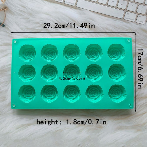 2PCS Green 3D Rose Shaped Silicone Baking Mold (15 Cavity) - Non-Stick Cake Chocolates & Jelly Pan - Durable Flexible Easy Release for Holiday Desserts