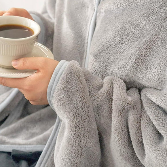 3-in-1 Envelope Folding Travel Blanket / Pillow / Wearable Snap-on Shawl - Soft Thickened 230GSM Flannel Nap Blanket for Airplane, Office and Home, Space Saving & Machine Washable, Coffee 40 x 60 inch