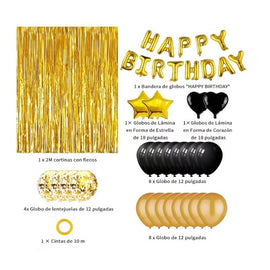 Silvery Premium Foil Balloon Party Kit – Happy Birthday Banner, 2 Star & 2 Heart Foil Balloons, 10 Confetti + 10 Pearl Latex Balloons, 2m Fringe Curtain & 10m Ribbon – Elegant, Easy Setup for Birthdays & Celebrations - 0