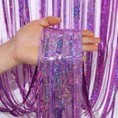 5-piece Pink Laser Tinsel Foil Fringe Curtain - 1*1m Metallic Party Streamer Backdrop for Birthday, Wedding, Christmas, New Year & Event Decoration - Shimmering Photo Booth & Doorway Prop-1