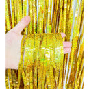 5-piece Golden Laser Tinsel Foil Fringe Curtain - 1*1m Metallic Party Streamer Backdrop for Birthday, Wedding, Christmas, New Year & Event Decoration - Shimmering Photo Booth & Doorway Prop-1