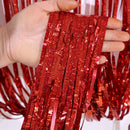 5-piece Red Laser Tinsel Foil Fringe Curtain - 1*1m Metallic Party Streamer Backdrop for Birthday, Wedding, Christmas, New Year & Event Decoration - Shimmering Photo Booth & Doorway Prop-1