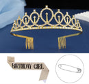 2-piece Golden Birthday Girl Tiara and Sash Set - Elegant Rhinestone Alloy Crown with , Glitter "BIRTHDAY GIRL" Sash & Safety Pin - Perfect Princess Party Accessory for Women and Girls-1