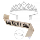 2-piece Silvery and Golden Birthday Girl Tiara and Sash Set - Elegant Rhinestone Alloy Crown with , Glitter "BIRTHDAY GIRL" Sash & Safety Pin - Perfect Princess Party Accessory for Women and Girls-1