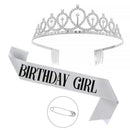2-piece Silvery Birthday Girl Tiara and Sash Set - Elegant Rhinestone Alloy Crown with , Glitter "BIRTHDAY GIRL" Sash & Safety Pin - Perfect Princess Party Accessory for Women and Girls-1