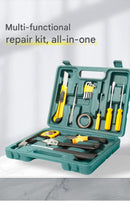Green 16 Piece Set -Multi-Purpose Home & Car Tool Kit -  Durable Blow-Molded Case, Utility Knife, Tape Measure, Pliers, Hammer, Screwdrivers, Allen Keys - Compact Emergency Repair Set for DIY and Auto Maintenance-4
