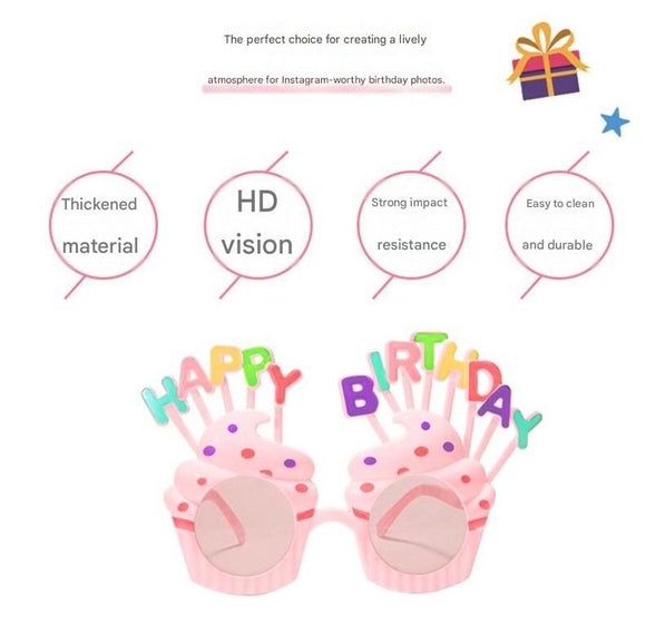 Pink Novelty Birthday Glasses - Fun Cake Design Party Props - Durable Plastic, Comfortable Fit, Unisex - Perfect for Kids and Adults Birthday Celebrations and Photo Booths