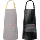 2-Pack Striped Adjustable Apron - Cross-Neck Bib Work Apron for Restaurant Catering Gardening(Gray fine stripes + black thick stripes)-1