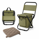 3-in-1 Green Large Portable Folding Camping Chair with Zippered Cooler Bag and 35*35cm Thick Plush Seat Cushion, Outdoor Fishing and Picnic Stool with Backrest and 25 *27 *18.5cm Insulated Storage Pocket-1