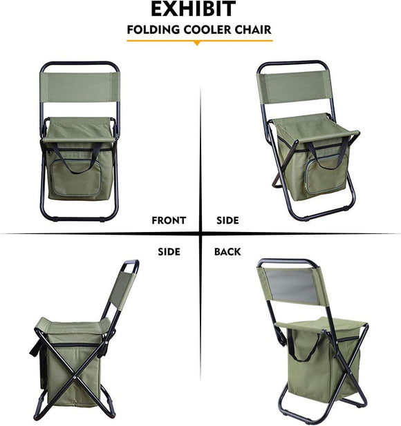3-in-1 Camouflage Large Portable Folding Camping Chair with Zippered Cooler Bag and 35*35cm Thick Plush Seat Cushion, Outdoor Fishing and Picnic Stool with Backrest and 25 *27 *18.5cm Insulated Storage Pocket