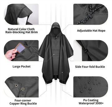 3-in-1 Blue Camping Rain Poncho / Outdoor Shelter Tarp / Ground Sheet (82.7 x 55 inch) with 2 Pairs Rain Shoe Covers - Large Backpack Coverage, Drawstring Hood and Carry Bag for Hiking Trekking Cycling Use - 0