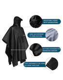 3-in-1 Grey Camping Rain Poncho / Outdoor Shelter Tarp / Ground Sheet (82.7 x 55 inch) with 2 Pairs Rain Shoe Covers - Large Backpack Coverage, Drawstring Hood and Carry Bag for Hiking Trekking Cycling Use-5