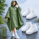 3-in-1 Green Camping Rain Poncho / Outdoor Shelter Tarp / Ground Sheet (82.7 x 55 inch) with 2 Pairs Rain Shoe Covers - Large Backpack Coverage, Drawstring Hood and Carry Bag for Hiking Trekking Cycling Use-1