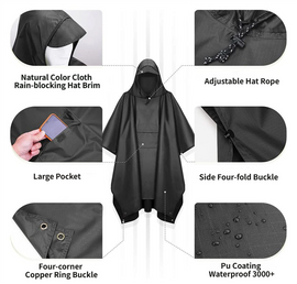 3-in-1 Green Camping Rain Poncho / Outdoor Shelter Tarp / Ground Sheet (82.7 x 55 inch) with 2 Pairs Rain Shoe Covers - Large Backpack Coverage, Drawstring Hood and Carry Bag for Hiking Trekking Cycling Use - 0