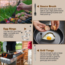15-Piece Stainless Steel BBQ Griddle Tools and 3-Row Grill Cleaning Wire Brush Set, Portable Outdoor Barbecue Accessories Kit with 4 Spatulas, Tongs, Scraper, Heart / Round Egg Rings, 2 Oil Bottles and Storage Bag-6