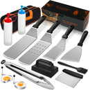 14PCS Stainless Steel BBQ Griddle Tool Kit with Carry Bag, Flat Top Grill Accessories Set for Blackstone and Camp Chef - 4 Grill Spatulas, Tong, Scraper, 2 Oil Bottles and Heart / Round Egg Rings for Outdoor Barbecue-1
