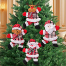 4-Piece Christmas Hanging Plush Ornaments Set - Khaki Santa Claus, Snowman, Reindeer & Bear Tree Decor, Christmas in July, Winter Christmas, Yulefest, Secret Santa Gift-4