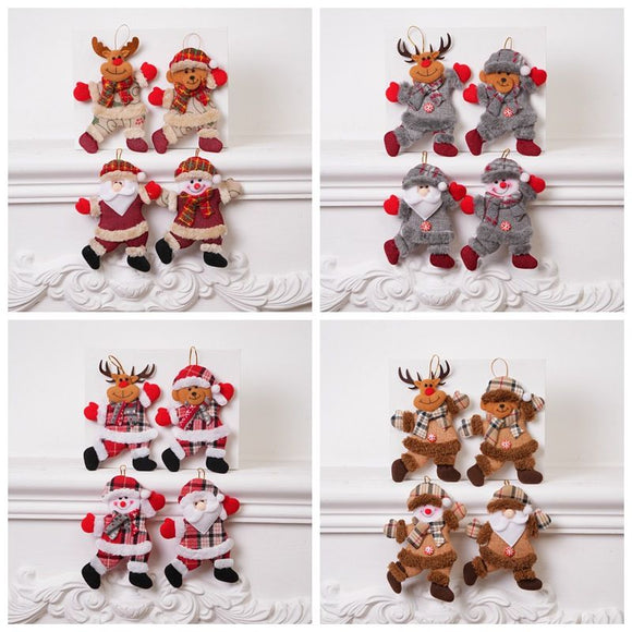 4-Piece Christmas Hanging Plush Ornaments Set - Khaki Santa Claus, Snowman, Reindeer & Bear Tree Decor, Christmas in July, Winter Christmas, Yulefest, Secret Santa Gift