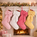 18 Inch Oversized Luxury Velvet Christmas Stocking with Bow & Loop, Fireplace Hanging Gift Bag, Holiday Mantel Decor and Present Holder, 4PCS Set in Watermelon red Pink White Yellow-1
