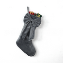 18 Inch Oversized Grey Luxury Velvet Christmas Stocking with Bow & Loop, Fireplace Hanging Gift Bag, Holiday Mantel Decor and Present Holder-1