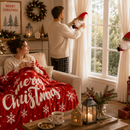 Christmas Flannel Throw Blanket and Santa Curtain Tieback Set, 150x200cm Thick Fleece Sofa Blanket with 2 Plush Santa Velcro Curtain Holders for Holiday Home Decor-2