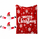 Christmas Flannel Throw Blanket and Santa Curtain Tieback Set, 150*130cm Thick Fleece Sofa Blanket with 2 Plush Santa Velcro Curtain Holders for Holiday Home Decor-4