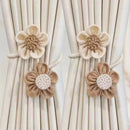 Beige-Brown Rustic Flower Curtain Tiebacks Set of 2, Handcrafted Fabric Daisy Curtain Holdbacks, No Drill Flexible Curtain Rope Buckles, Farmhouse Curtain Accessories for Sheer and Blackout Curtains-1