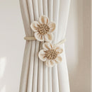 Beige Rustic Flower Curtain Tiebacks Set of 2, Handcrafted Fabric Daisy Curtain Holdbacks, No Drill Flexible Curtain Rope Buckles, Farmhouse Curtain Accessories for Sheer and Blackout Curtains-1