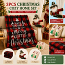 Christmas Home Comfort Set with Flannel Throw Blanket 130x150cm, Plush Indoor Slippers AU 12-13 and Santa Curtain Tiebacks, Cozy Holiday Gift Bundle-1