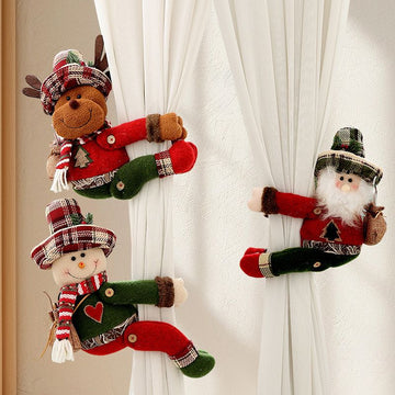 Christmas Snowman Curtain Tiebacks Set of 2, Festive Plush Curtain Holders for Window Drapes, Holiday Home Decor - 0