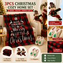 Christmas Home Comfort Set with Flannel Throw Blanket 130x150cm, Plush Indoor Slippers AU 6-7 and Snowman Curtain Tiebacks Set of 2, Festive Holiday Gift Bundle-1