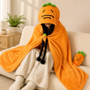 Carrot Hooded Blanket with Black Memory Foam Lumbar Support Pillow, Cozy Wearable Throw Blanket and Ergonomic Back Cushion Set for Office, Home, Study and Relaxation-4