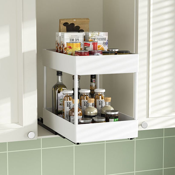 68CM White Extended Pull Out Cabinet Organizer (Small Tray 37 x 13.5 x 6cm) - Slide Out Drawer Shelves & Base Cabinet Storage Trays for Kitchen Spices, Bowls, and Cookware