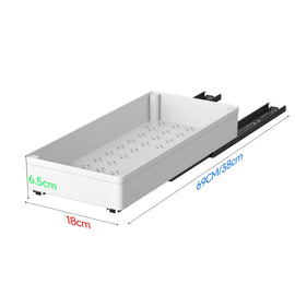 69CM White Extended Pull Out Cabinet Organizer (Medium Tray 38 x 18 x 6.5cm) - Slide Out Drawer Shelves & Base Cabinet Storage Trays for Kitchen Spices, Bowls, and Cookware