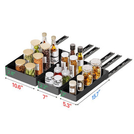 3 Pieces Black Extended Pull Out Cabinet Organizer Set (Small + Medium + Large Tray) - Slide Out Drawer Shelves & Base Cabinet Storage Trays for Kitchen Spices, Bowls, and Cookware