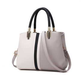 Large Capacity Color Block PU Leather Handbag, Square Shoulder Crossbody Bag with Bottom Rivets & Multi‑Pocket Storage for Daily Casual Use, Grey and White 29 x 21 x 14CM