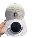 Beige Solar Powered Fan Hat - Breathable Mesh Cap with USB Rechargeable Cooling Fan, LED Display, Adjustable Brim for Outdoor Fishing Camping Hiking Summer Heat Relief-1