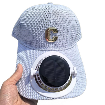 Grey Solar Powered Fan Hat - Breathable Mesh Cap with USB Rechargeable Cooling Fan, LED Display, Adjustable Brim for Outdoor Fishing Camping Hiking Summer Heat Relief