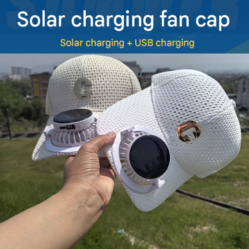 Navy blue Solar Powered Fan Hat - Breathable Mesh Cap with USB Rechargeable Cooling Fan, LED Display, Adjustable Brim for Outdoor Fishing Camping Hiking Summer Heat Relief - 0