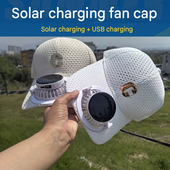 Navy blue Solar Powered Fan Hat - Breathable Mesh Cap with USB Rechargeable Cooling Fan, LED Display, Adjustable Brim for Outdoor Fishing Camping Hiking Summer Heat Relief
